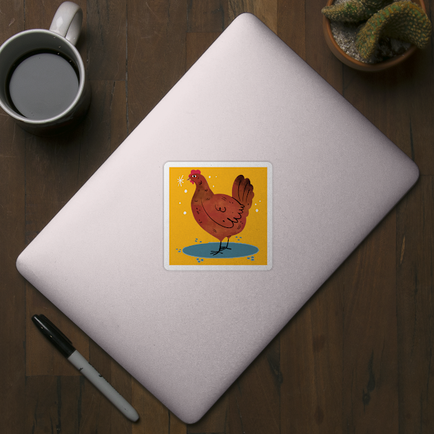 Hen Painting Hand Drawn by Mako Design 